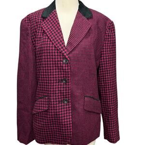 Campton Place Vintage Blazer M Pink Black Wool Houndstooth Equestrian Academia